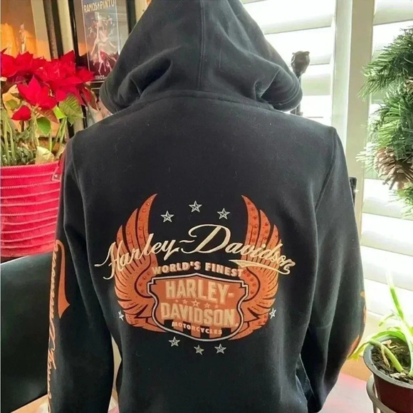 Harley-Davidson Tops - Preloved Vintage Black Harley Davidson embellished Zip Up Hoodie